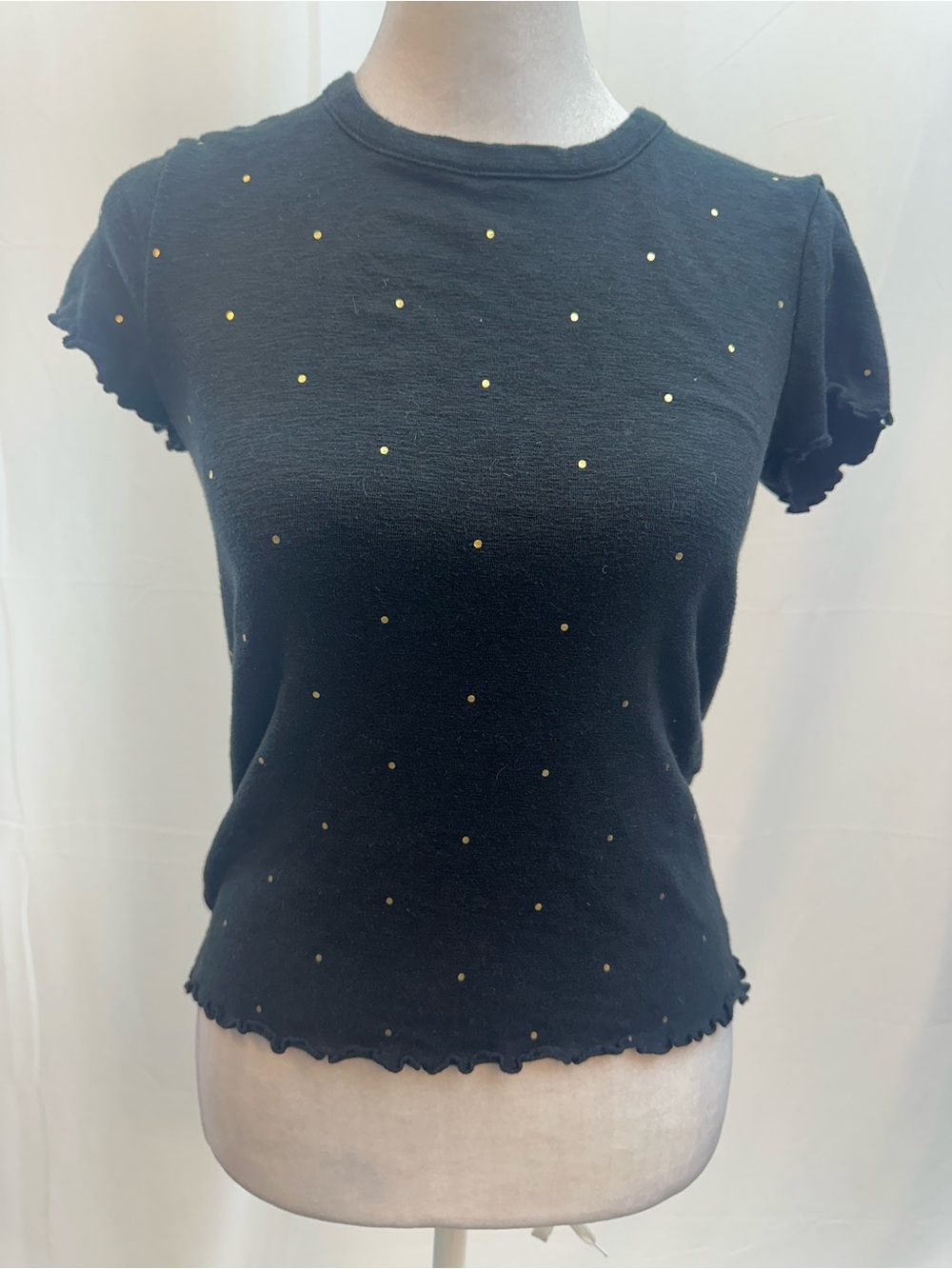 Madewell Black Short Sleeve Knit Top with Gold Dot Accents XS